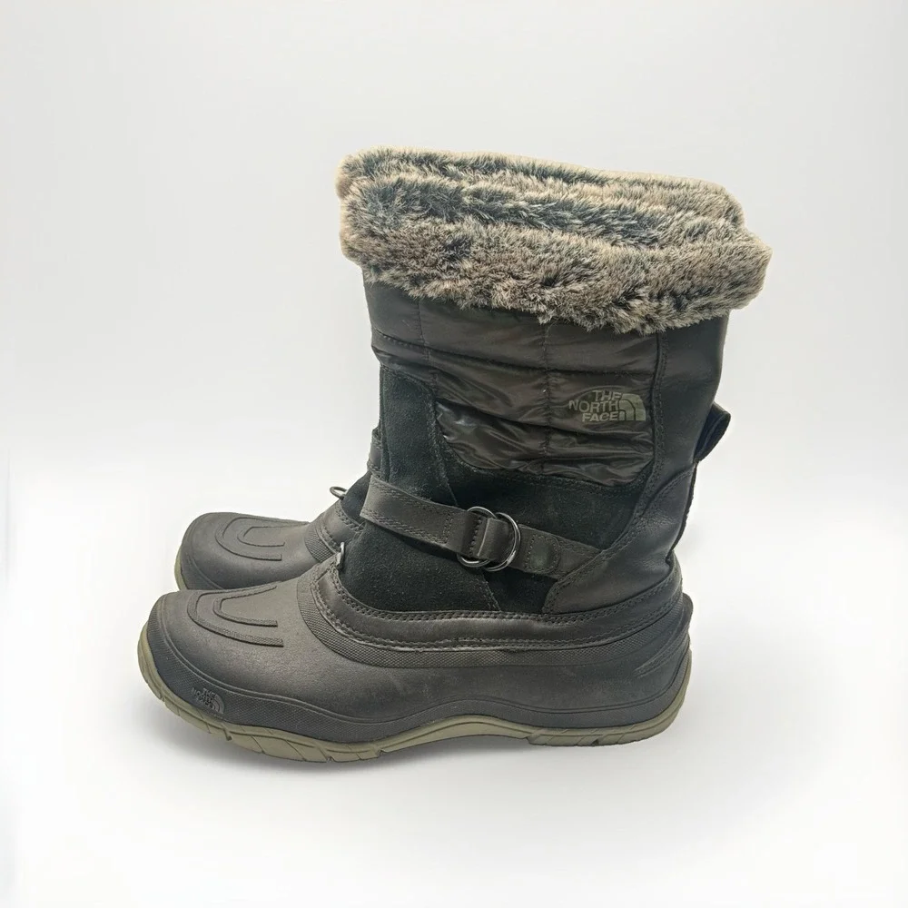 The North Face Snow Boot Women Sz 8 Shellista Pull-On Winter Faux Fur Black